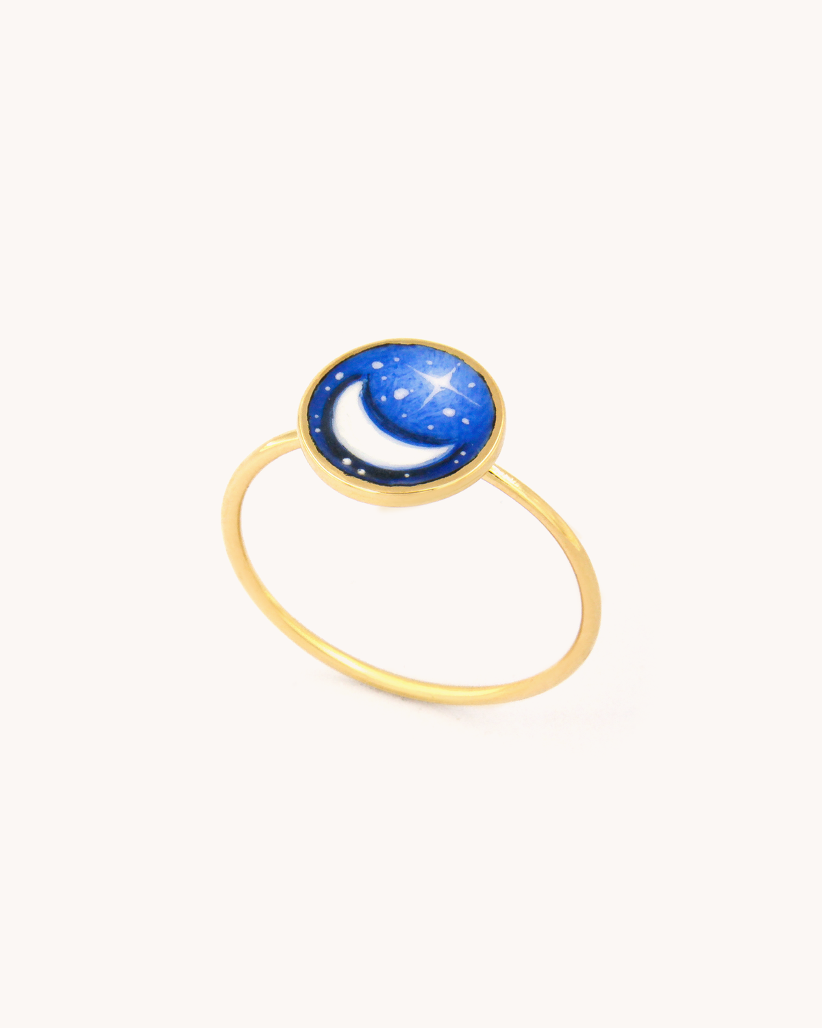 Anello a Filo Luna in Venere in oro giallo 18 carati e smalto, disponibile in due dimensioni