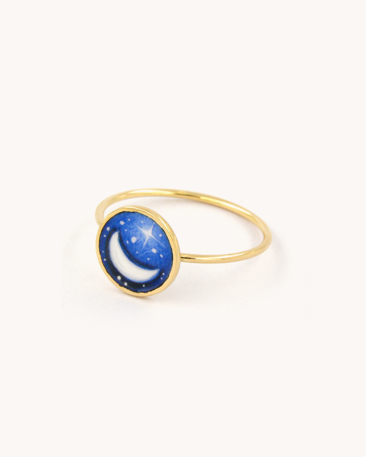 Anello a Filo Luna in Venere in oro giallo 18 carati e smalto, disponibile in due dimensioni