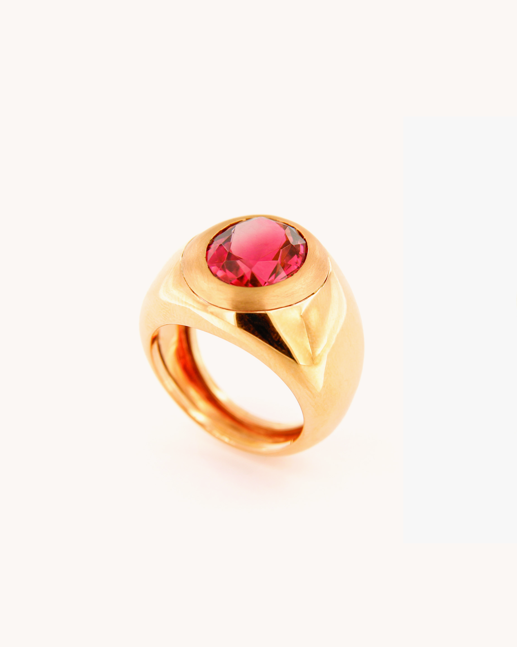 Anello Tormalina Rosa in oro rosa 18 carati con tormalina rosa taglio ovale, Merù Gioielli

