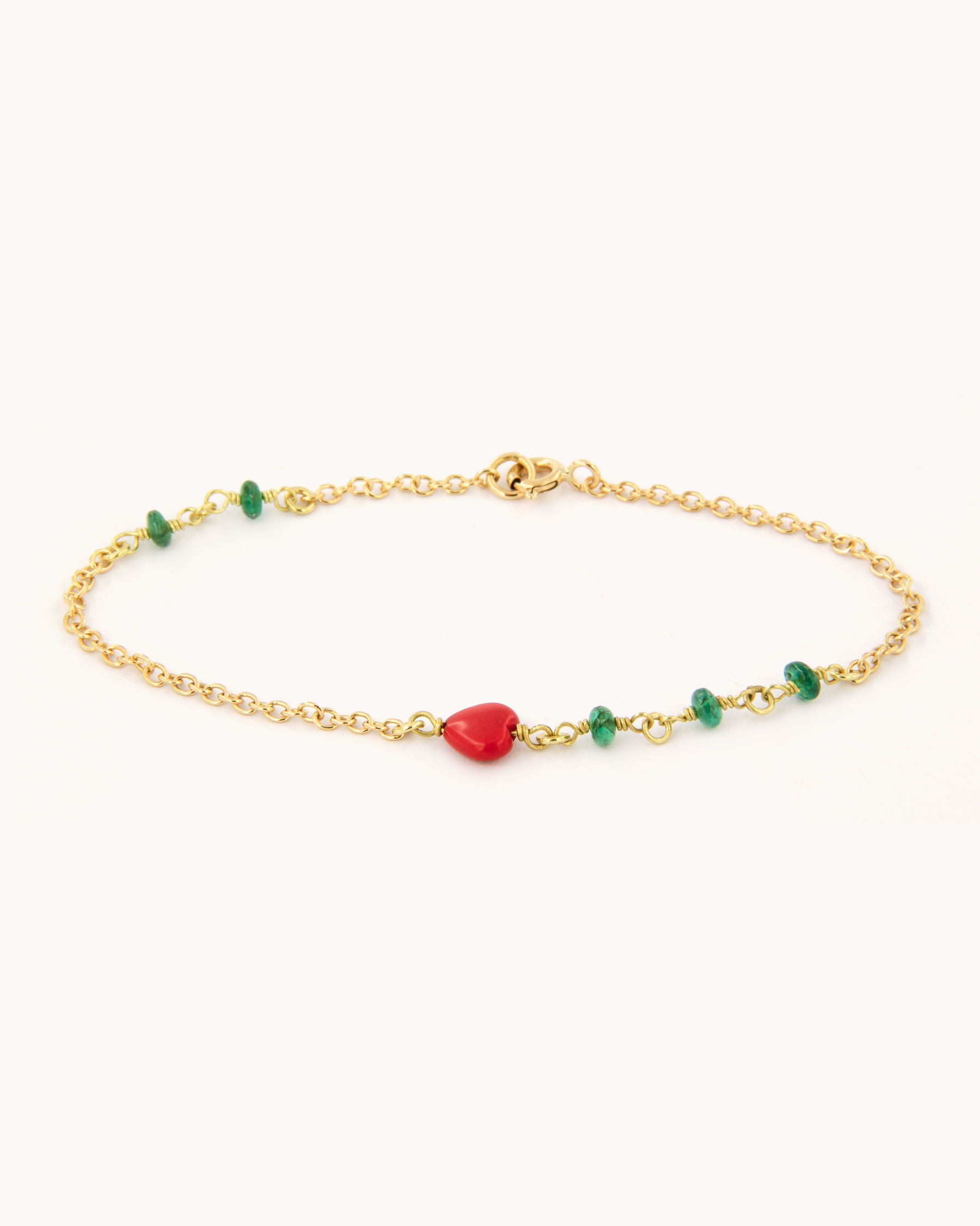 Bracciale Cuore e Smeraldi in oro giallo 18 carati