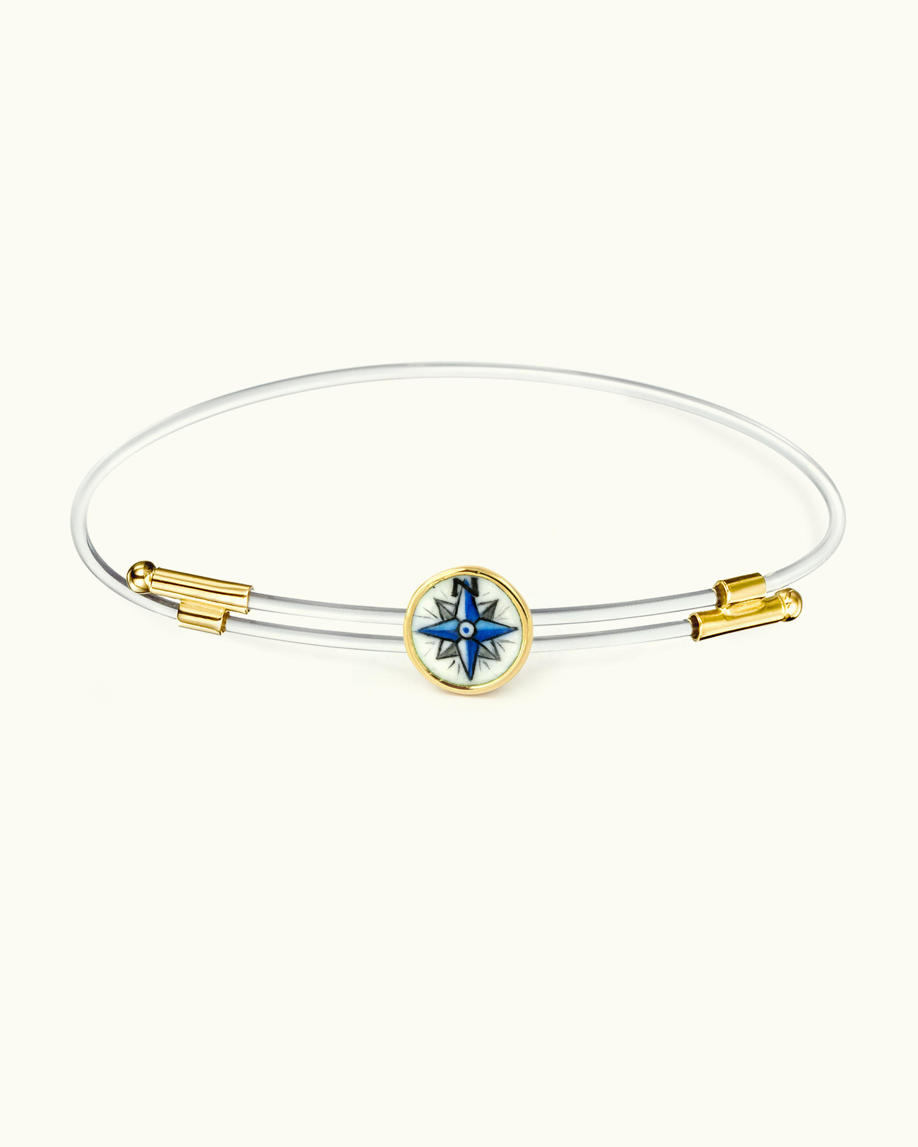 Bracciale Filo da Pesca Il Movimento con rosa dei venti in smalto a fuoco dipinta a mano