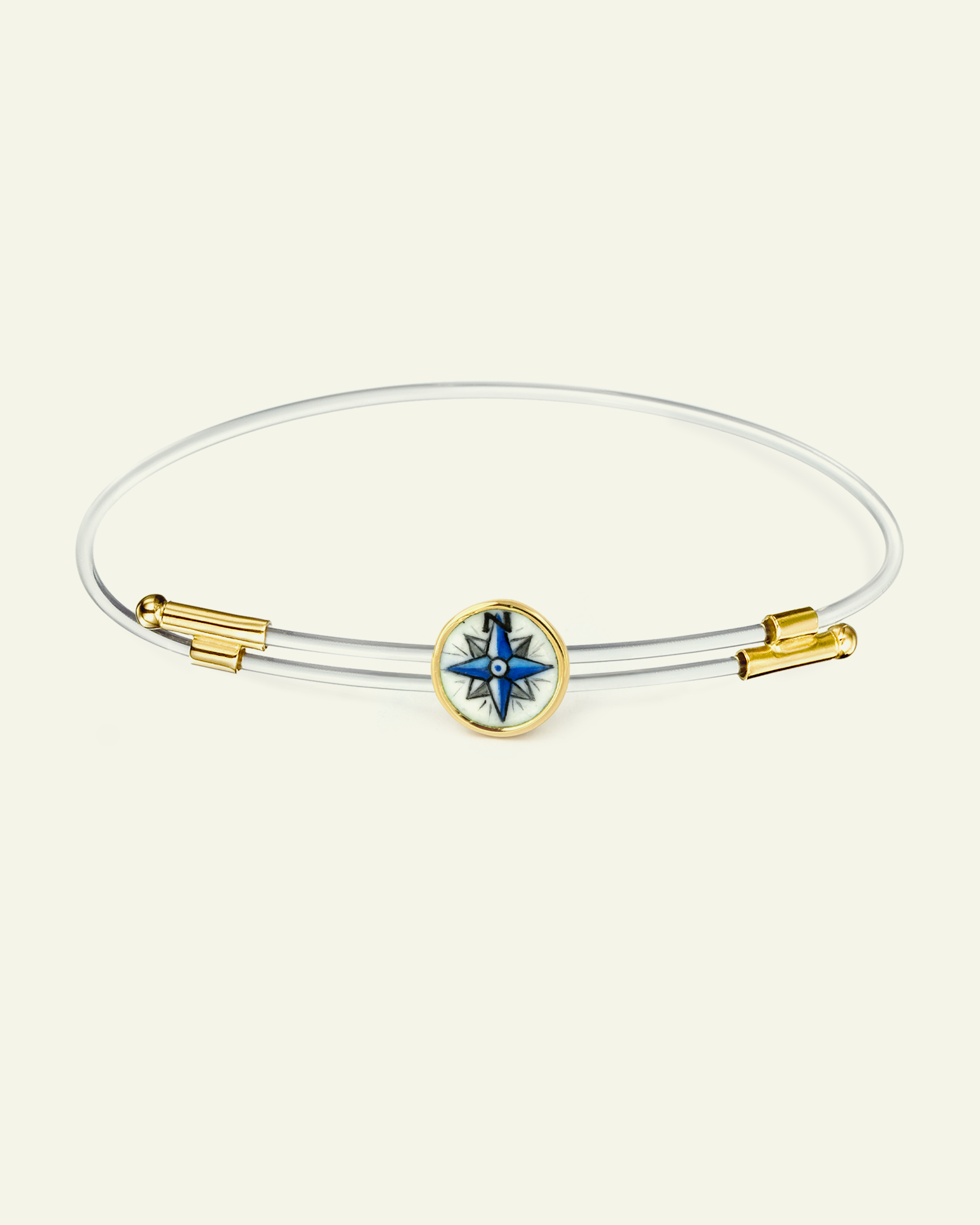Bracciale Filo da Pesca Il Movimento con rosa dei venti in smalto a fuoco dipinta a mano