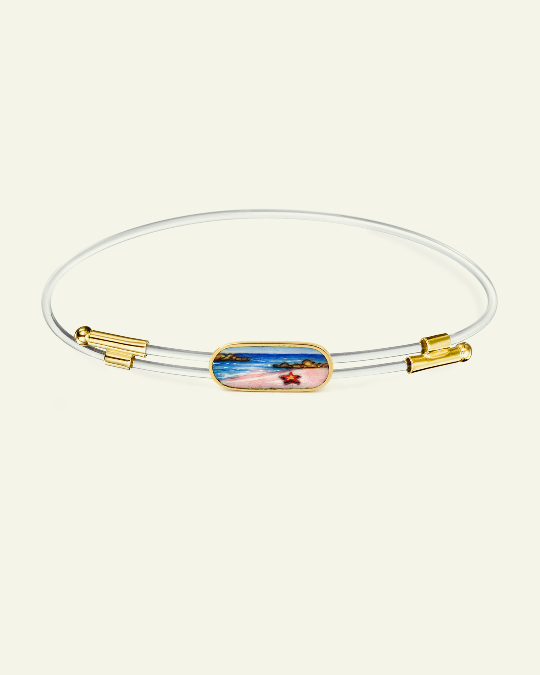 Bracciale Filo da Pesca con Spiaggia Rosa di Budelli in smalto a fuoco dipinta a mano