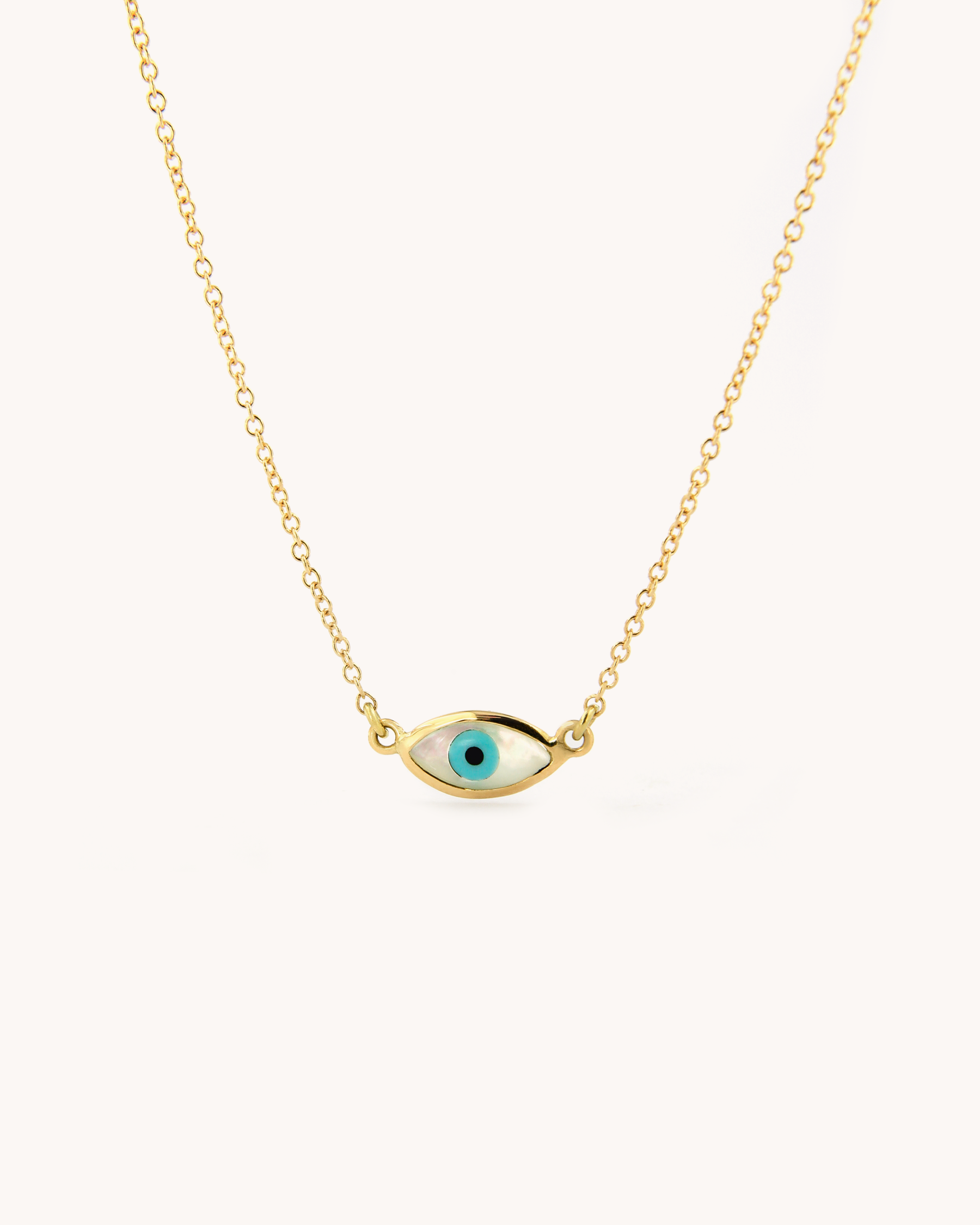  Collana in oro giallo 18 carati con pendente Occhio della Fortuna in madreperla, turchese e onice
