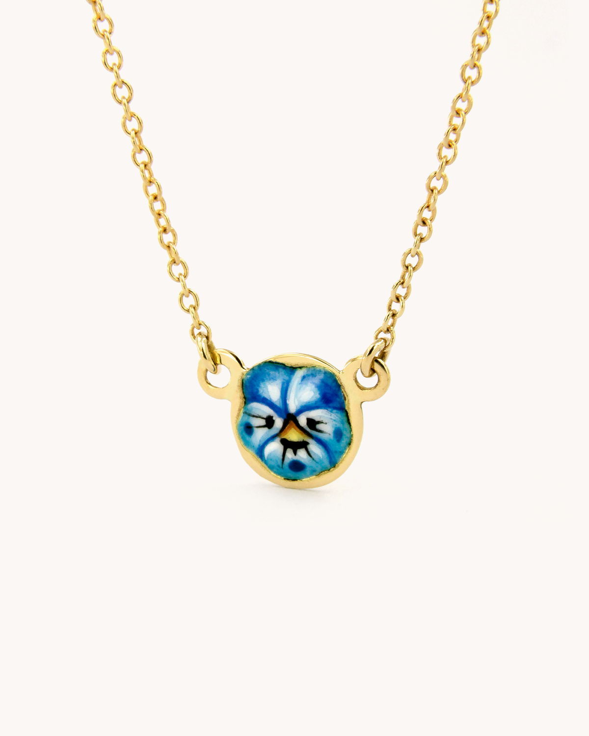 Collana Viola del Pensiero in oro giallo 18k con smalto dipinto a mano
