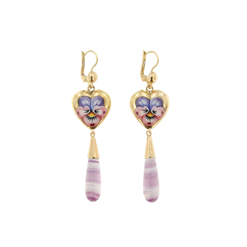 Pendant Earrings in Pansé and Amethyst Drops