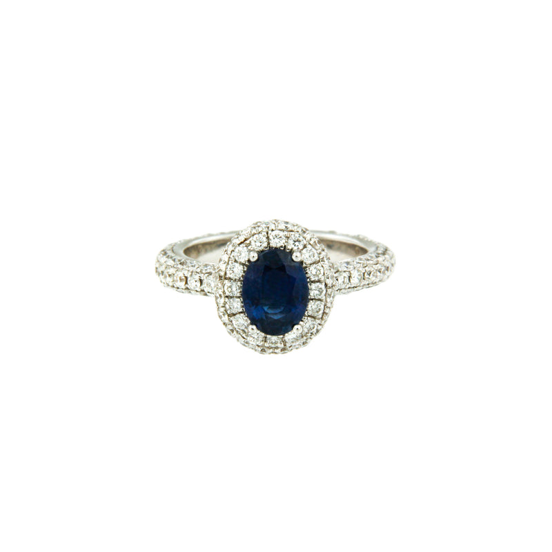 Anello Zaffiro Blu con Diamanti Pavé