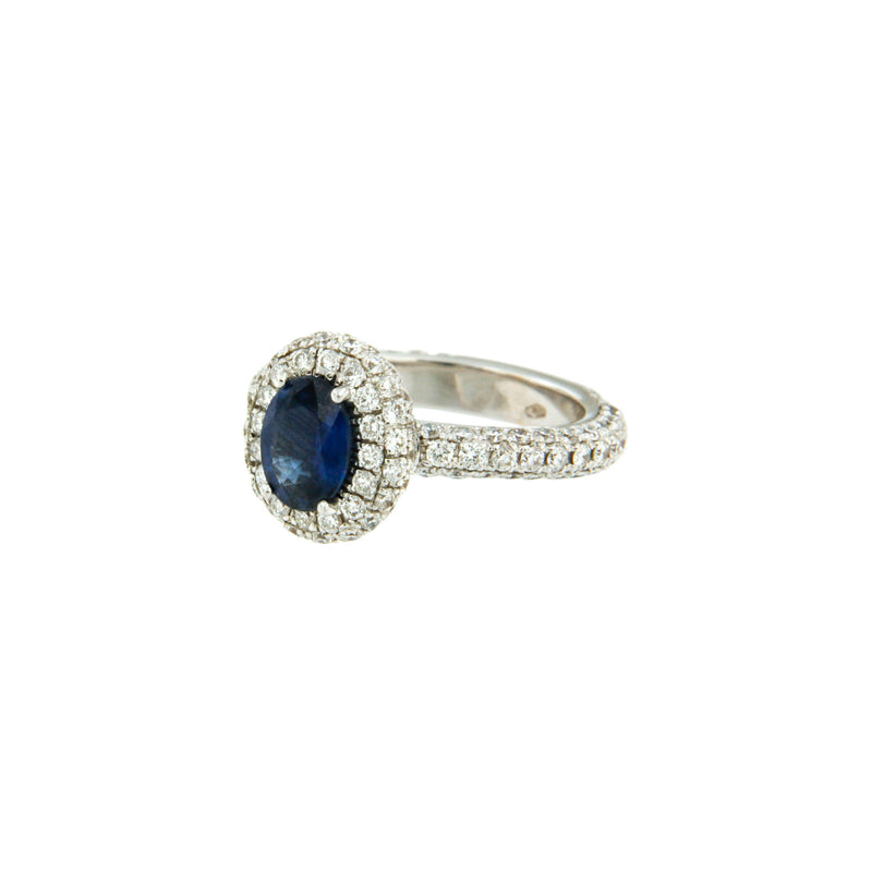 Anello Zaffiro Blu con Diamanti Pavé