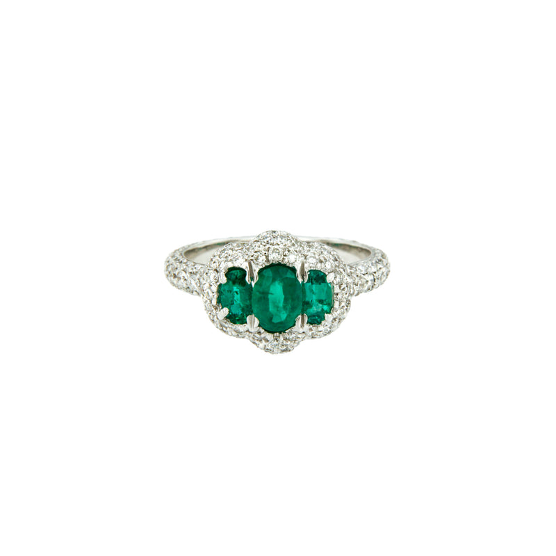 Emerald and Diamond Pavé Ring