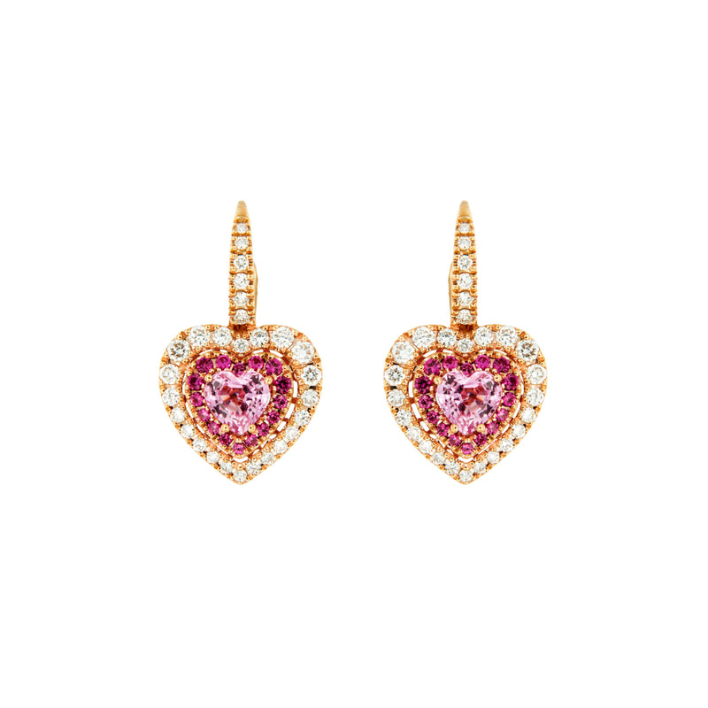 Pink Sapphire Heart and Diamonds Earrings