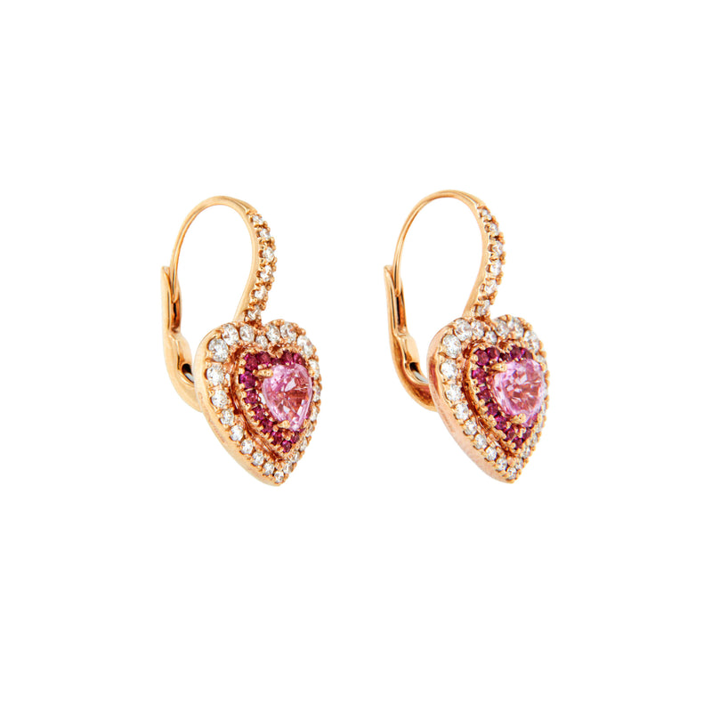 Pink Sapphire Heart and Diamonds Earrings