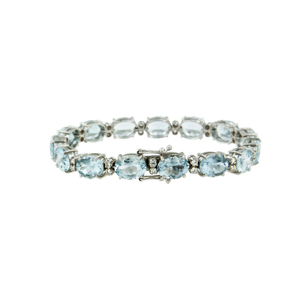 Aquamarine and Diamond Tennis Bracelet 