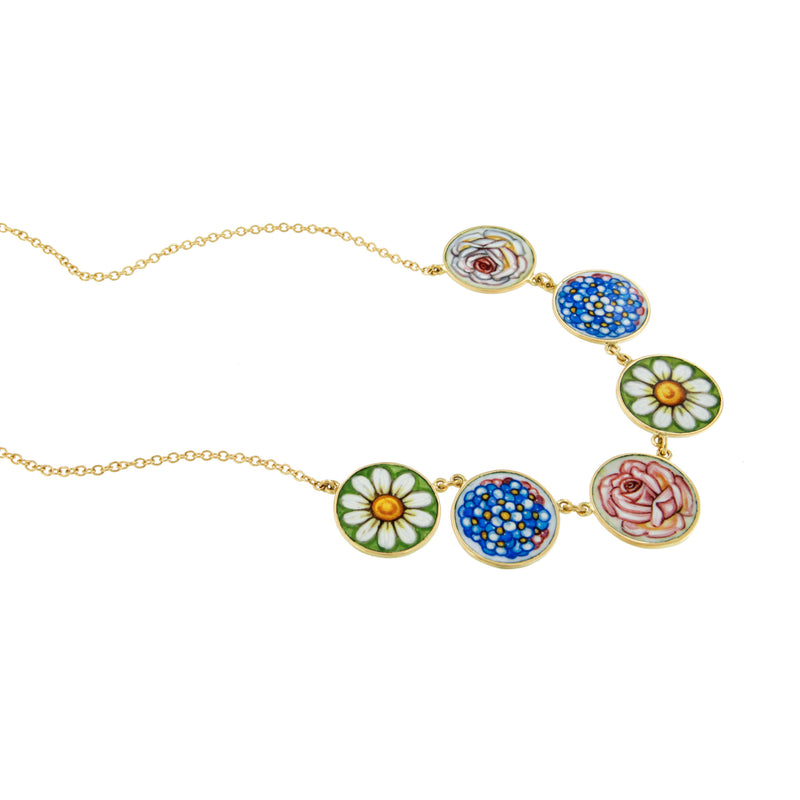 Six Flowers Enamel Necklace