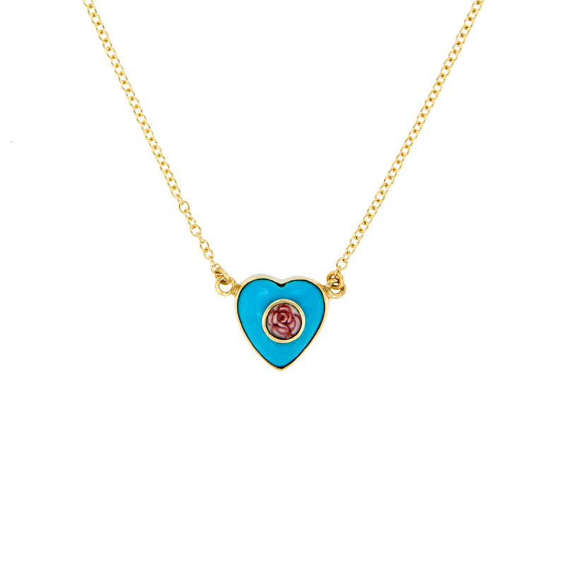 Turquoise Heart and Rose Necklace