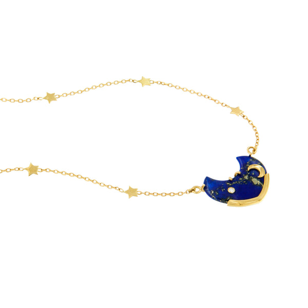 Lapis Lazuli Half-Moon and Diamond Necklace