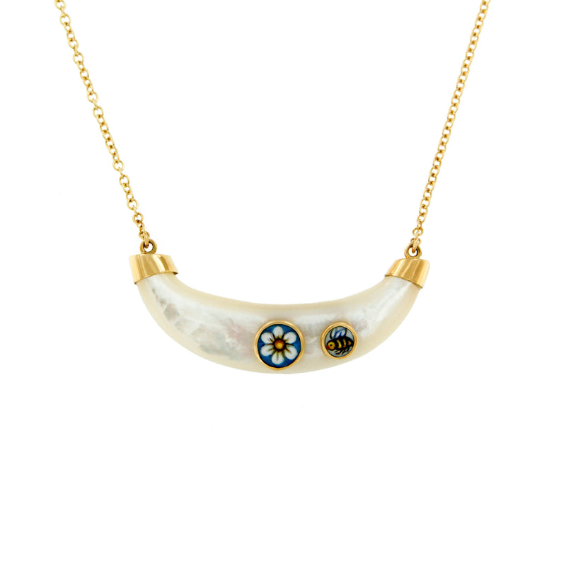 Mother-of-Pearl with Daisy and Bee Pendant Necklace 