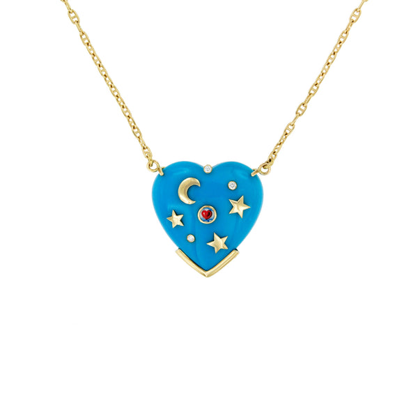 Turquoise Heart and Diamonds Necklace