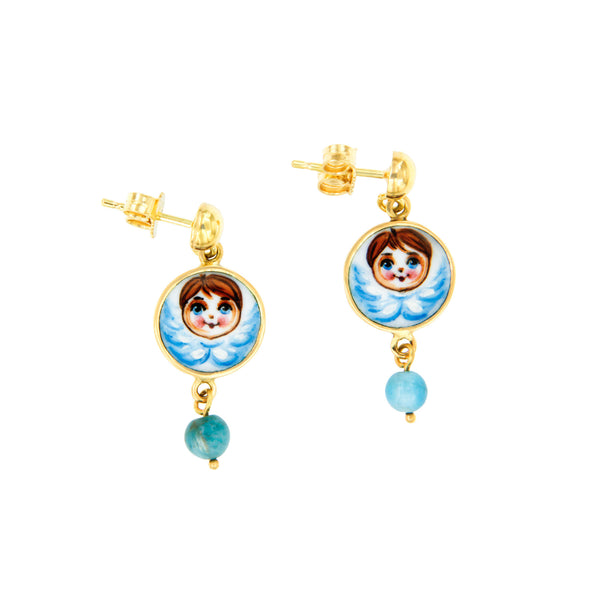 Blue Angels and Gems Pendant Earrings 