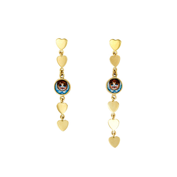 Blue Angels and Hearts Pendant Earrings