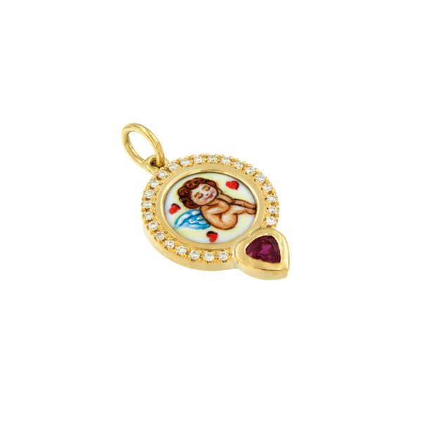 Cupid and Ruby Heart Pendant