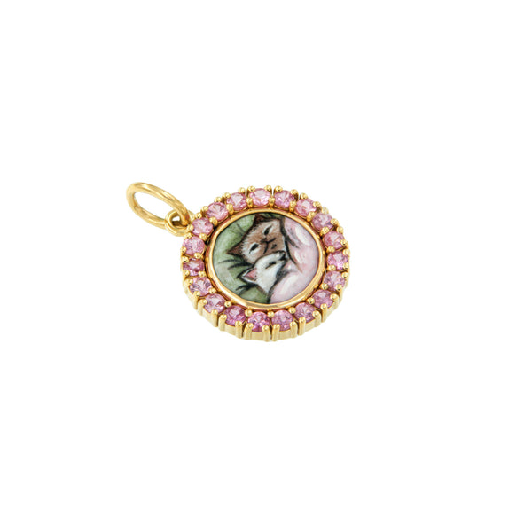 Cat Nap Charm with Pink Sapphires 