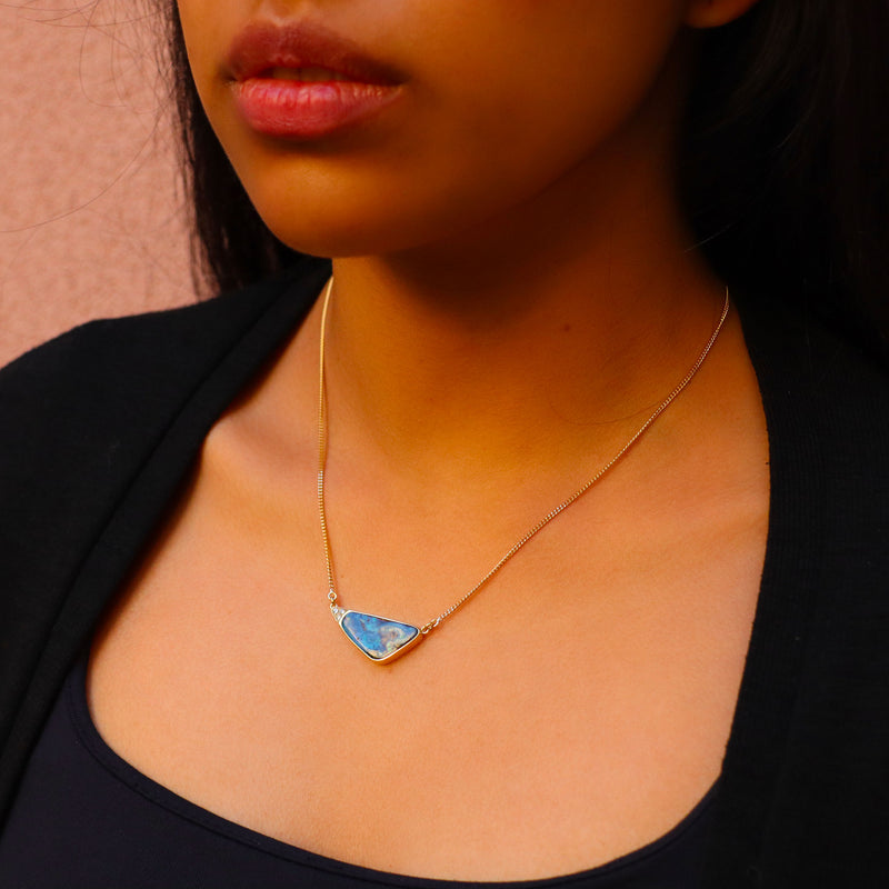 Blue Opal and Diamonds Necklace