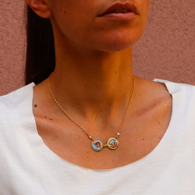 Double Enamel and Diamond Necklace