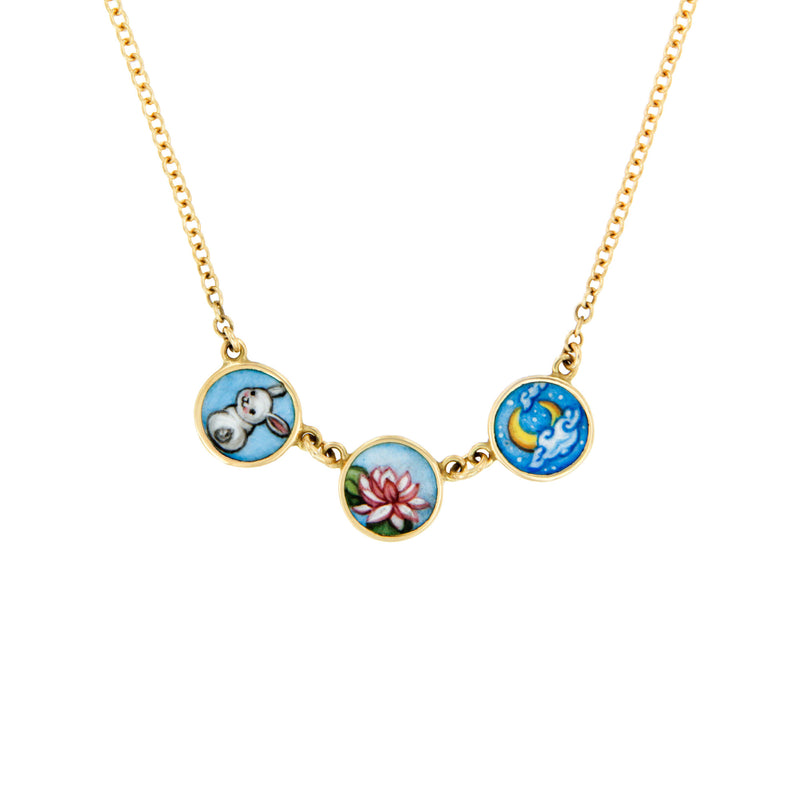 Bunny and the Moon Enamel Necklace 