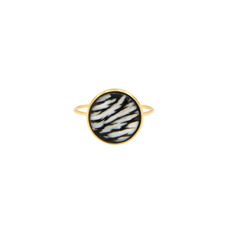 Black & White Tigre Print Enamel Ring