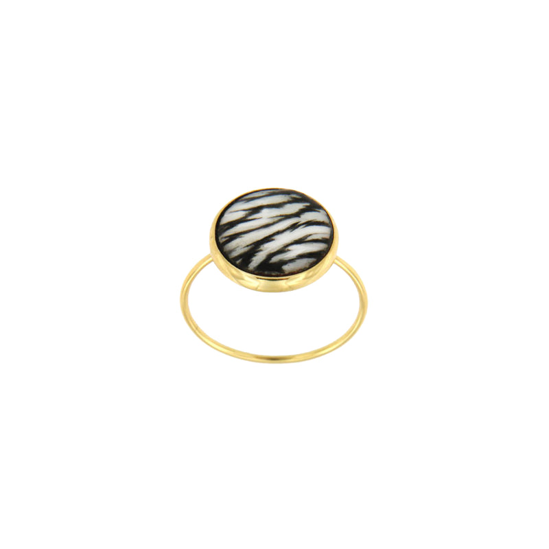 Black & White Tigre Print Enamel Ring