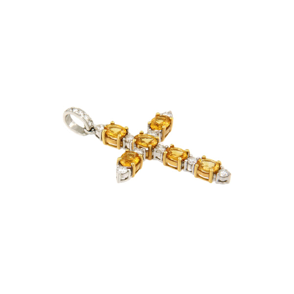Yellow Sapphire & Diamond Cross Pendant
