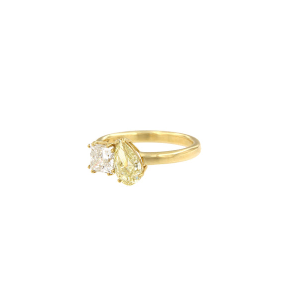 Princess Cut & Fancy Yellow Pear Cut Diamond Ring