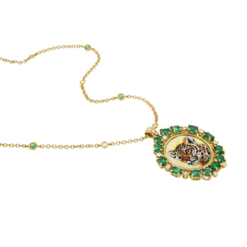 Leopard Cub Emerald & Diamond Pendant
