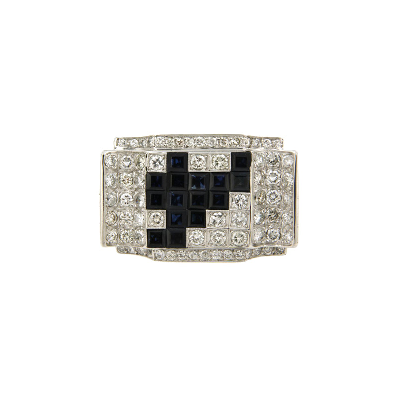Tetris Diamond and Sapphire Ring