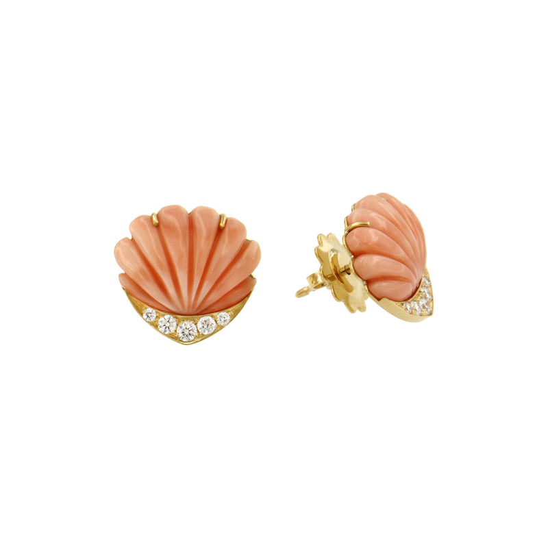 Coral Seashell and Diamonds Earrings