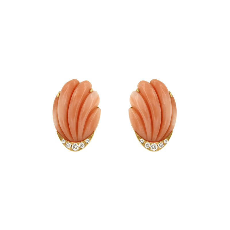 Coral Seashell and Diamonds Earrings