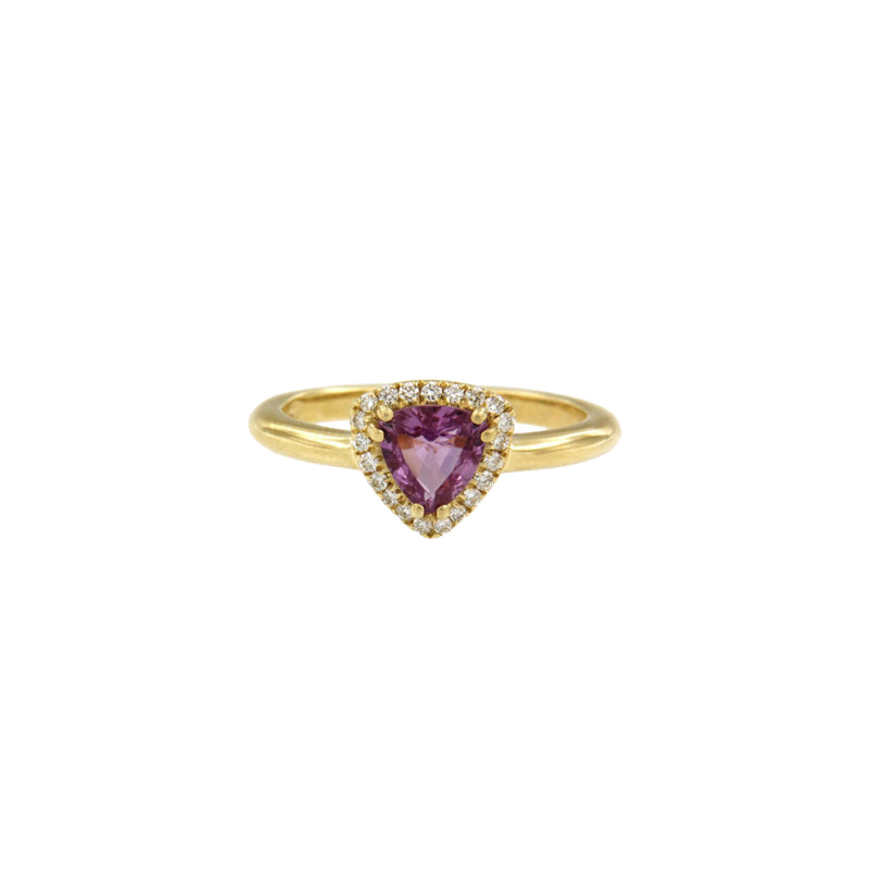 Trillion Pink Sapphire Diamond Halo Ring  