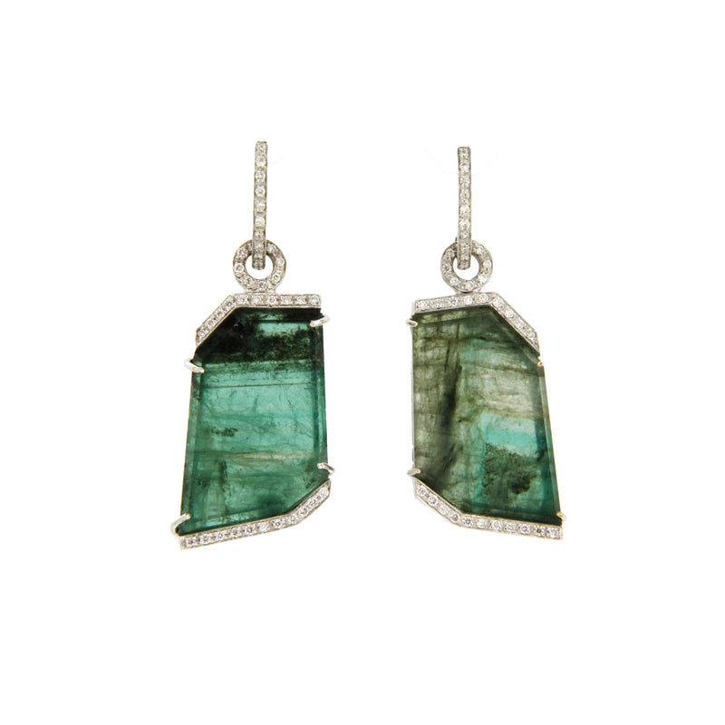 Asymmetric Emerald and Diamond Earrings
