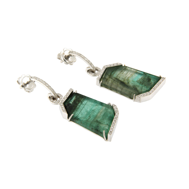 Asymmetric Emerald and Diamond Earrings