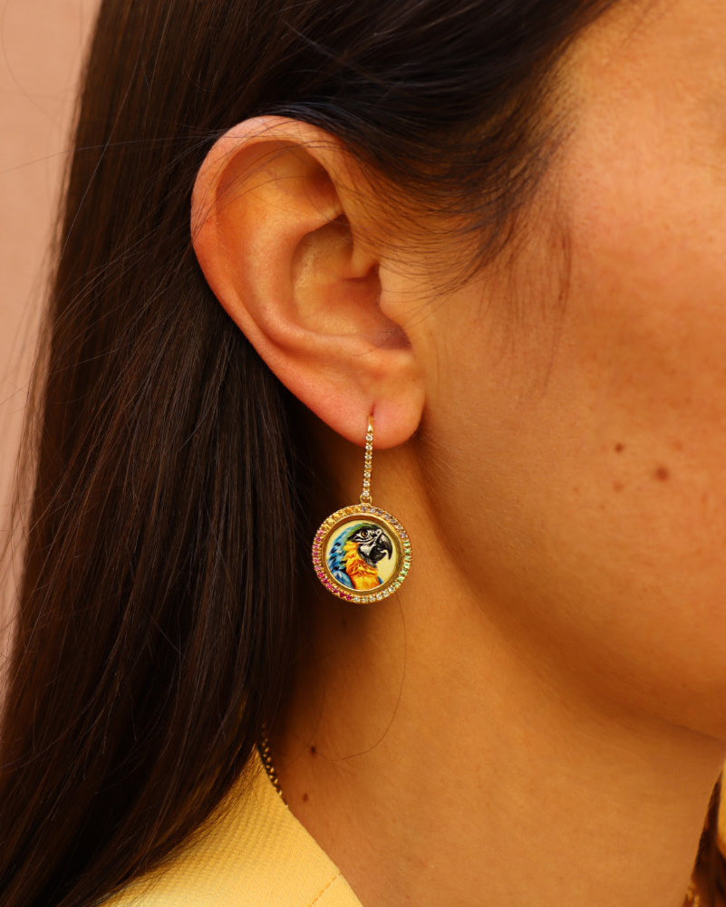 Orecchini Pappagallo in oro giallo 18K con diamanti e pietre preziose