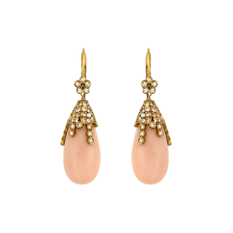 Diamond & Coral Pendent Earrings
