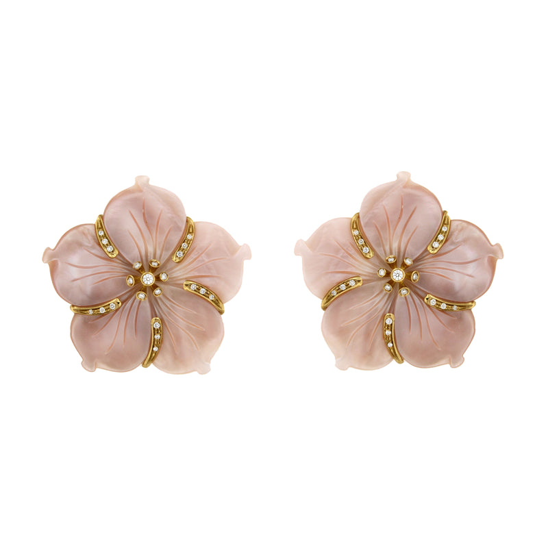 Pearl Nacre and Diamond Flower Earrings 