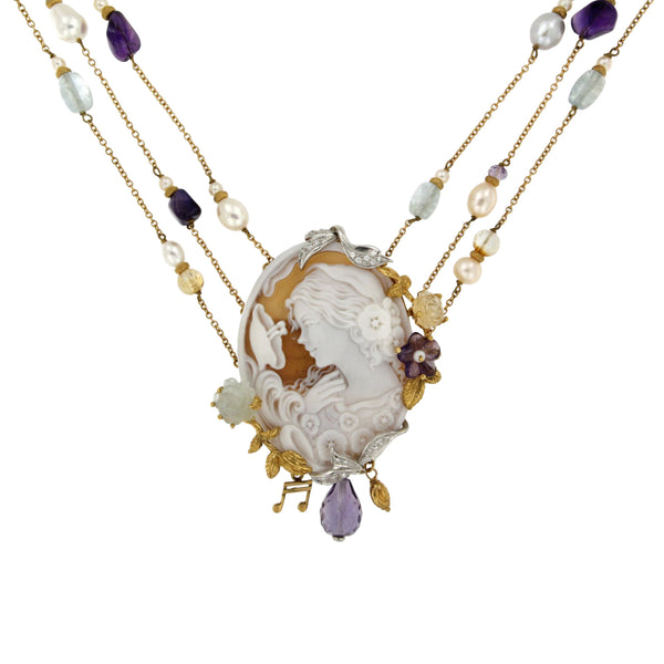 Cameo Necklace with Pearls and Gemstones