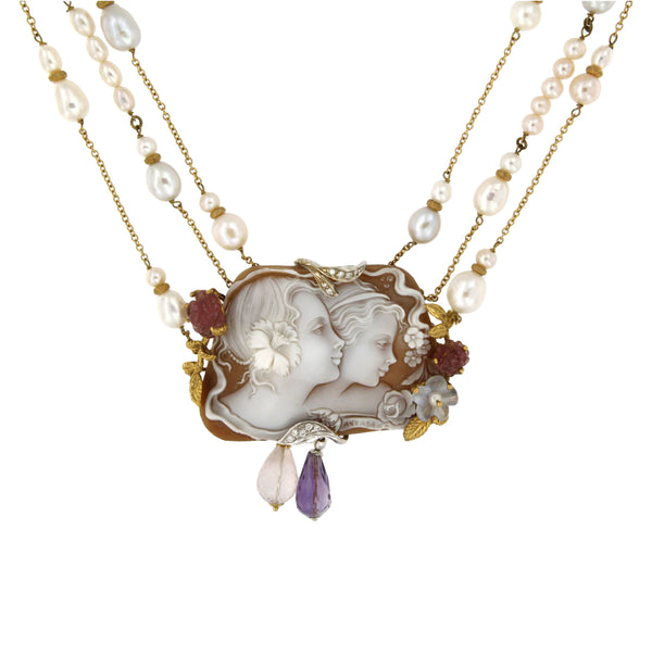 Cameo Necklace with Pearls and Gems