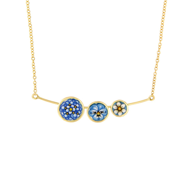 Blue Flowers Enamel Necklace