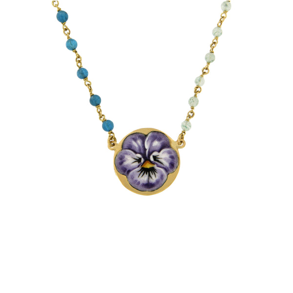 Wild Pansy Enamel and Gems Necklace 