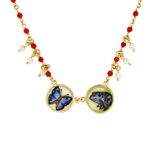 Butterfly and Frog Coral Necklace