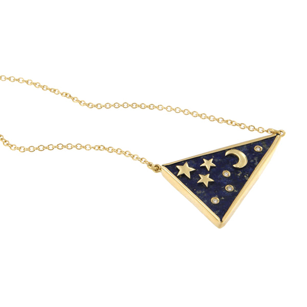 Lapis Lazuli Necklace with Moon, Stars and Diamonds